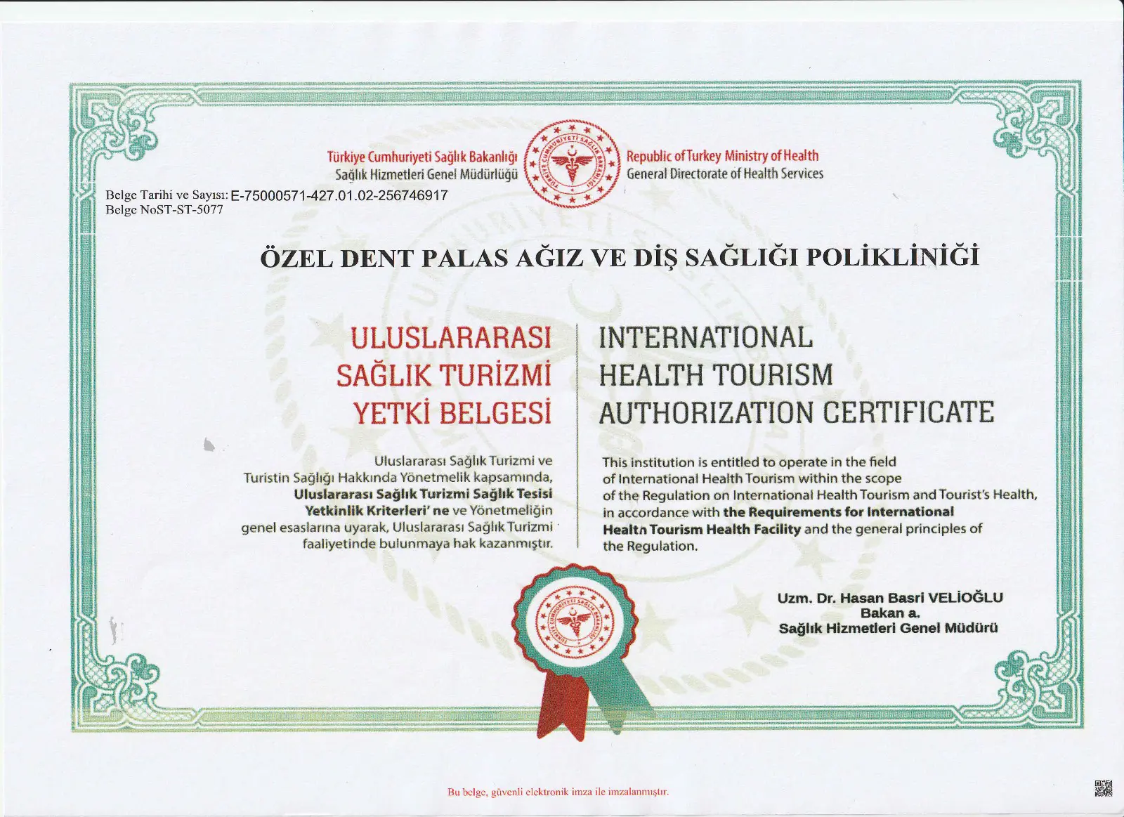 Uluslar Arası Sağlık Turizm Belgesi